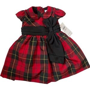 NWT Ralph Lauren formal holiday baby dress. Red and Black plaid with bow.  6M